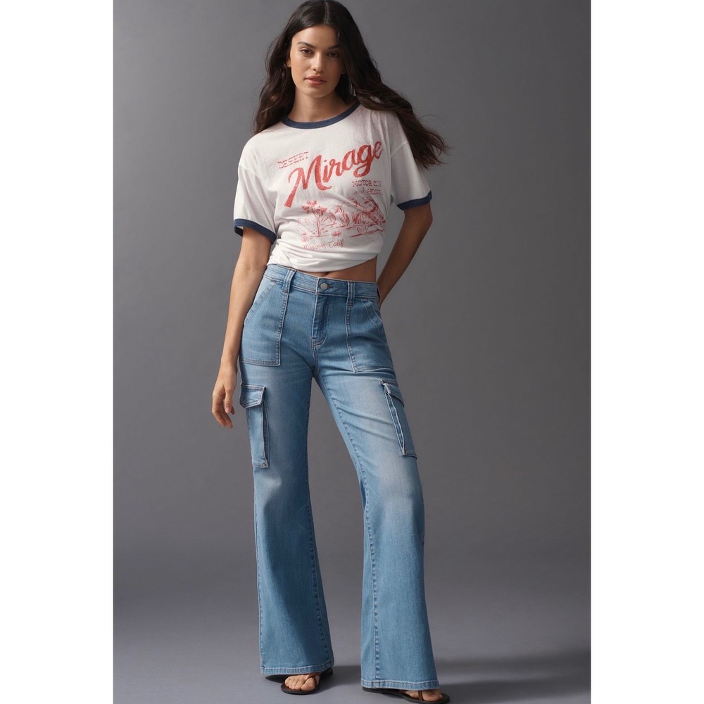 Pilcro Anthropologie Relaxed Mid-Rise Cargo Jeans Light Wash 29 Wide Leg